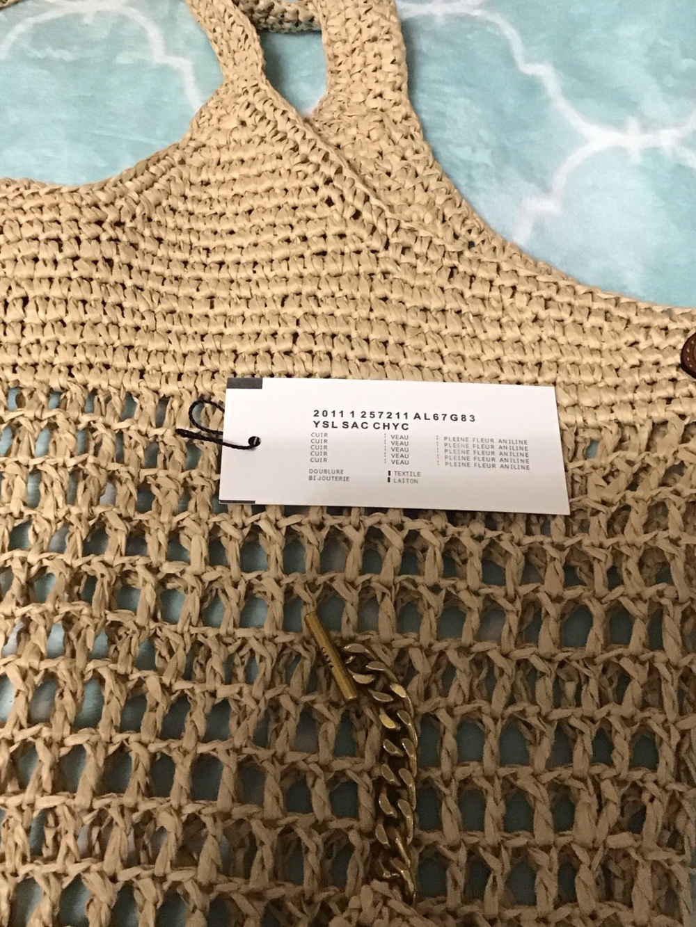 Yves Saint Laurent Natural Beige Crochet Tote with Chain Pouch and Gold YSL Logo - Picture 3 of 5